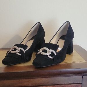 Alex Marie Sz8M Lavelle Black Loafers with Silver buckle Accents New